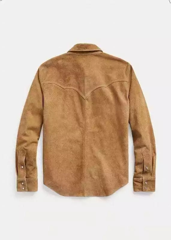 Men Suede Leather Trucker Premium Western Wear Shirt WorthVee