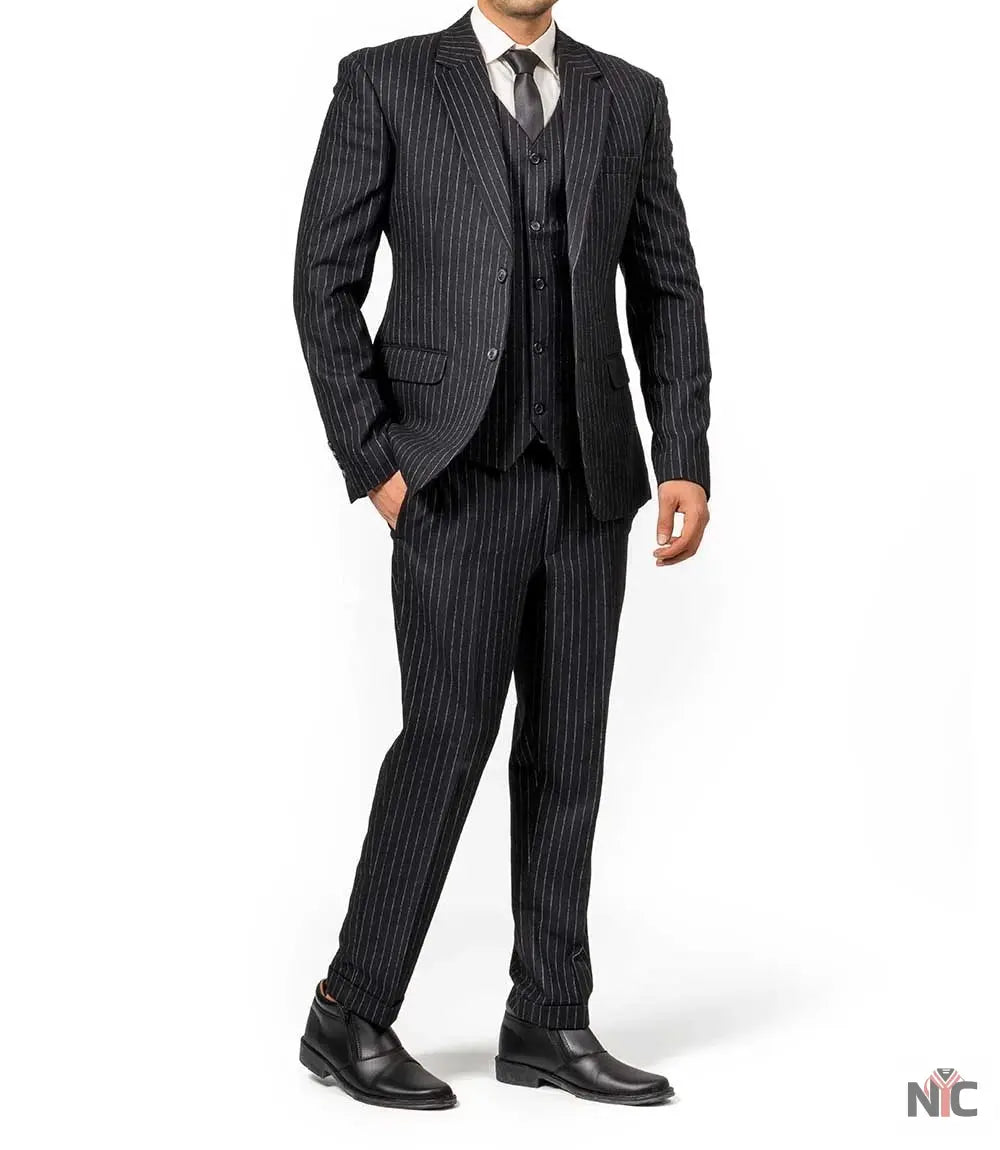 Men's Black Pinstripe 3-Piece Suit – Thomas Peaky Style Formal Outfit Clanton Jacket