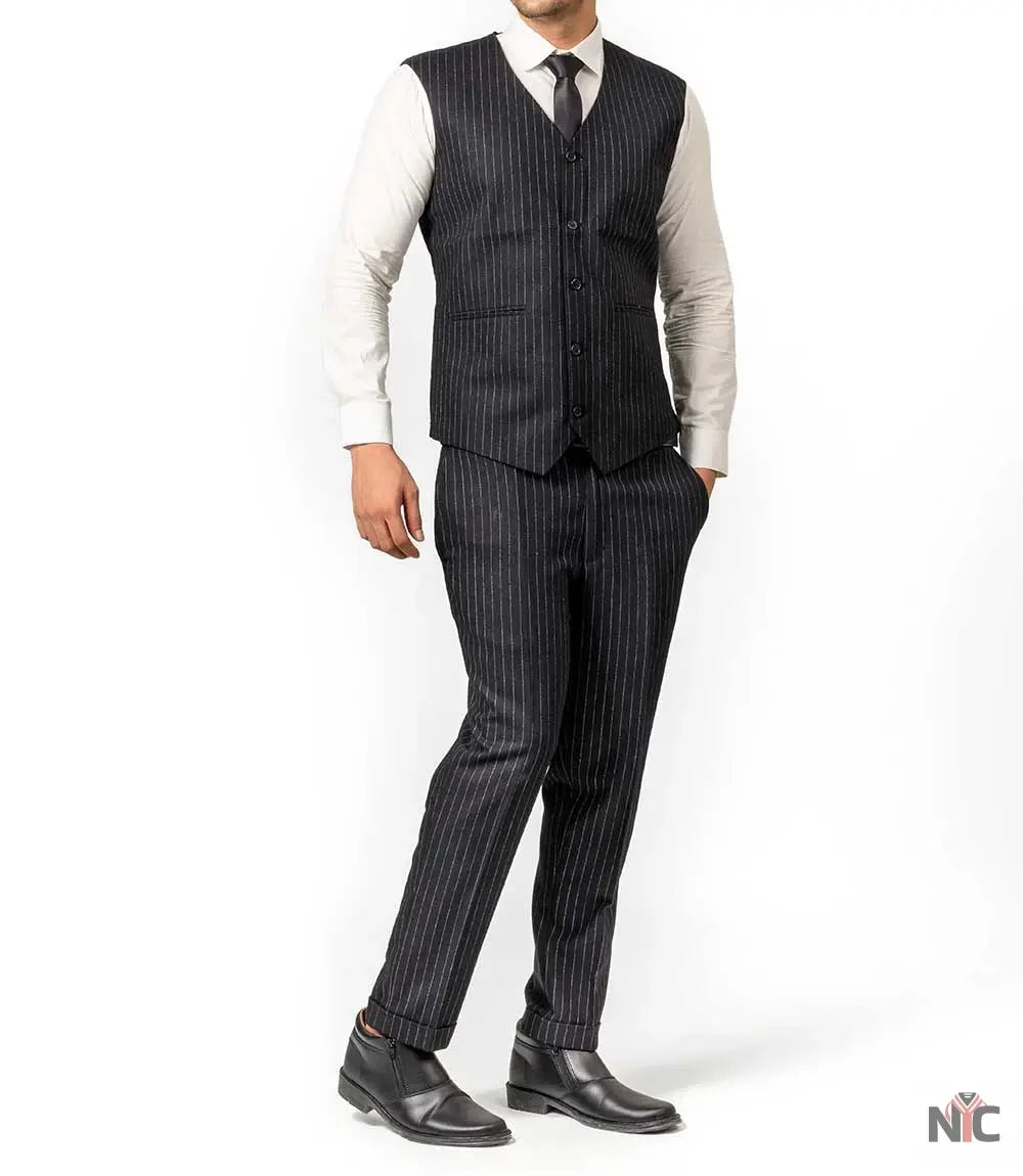 Men's Black Pinstripe 3-Piece Suit – Thomas Peaky Style Formal Outfit Clanton Jacket