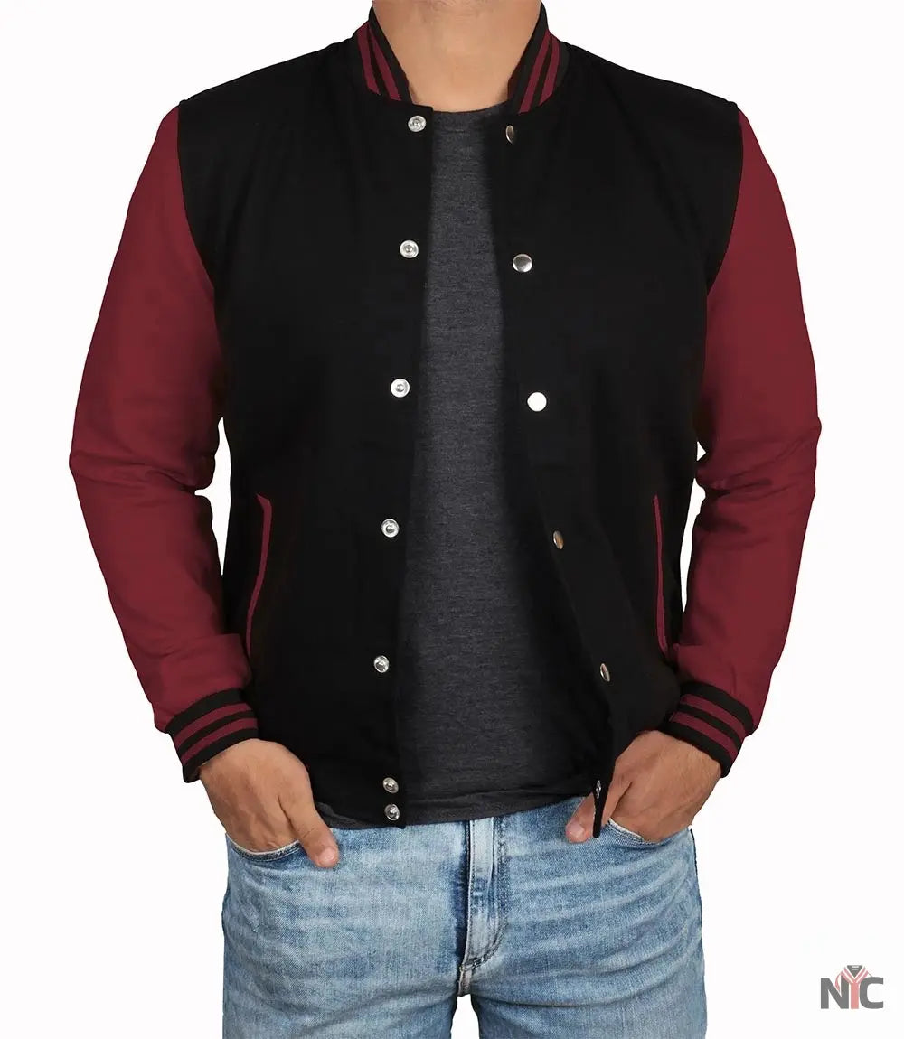 Men's Black & Maroon Varsity Jacket - Bomber Letterman Style Clanton Jacket