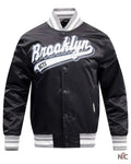 Men’s Brooklyn Nets Pro Standard Black Script Tail Full-Snap Satin Varsity Jacket Clanton Jacket
