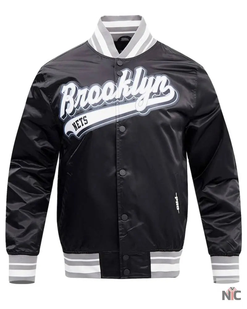 Men’s Brooklyn Nets Pro Standard Black Script Tail Full-Snap Satin Varsity Jacket Clanton Jacket