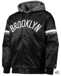 Men’s Brooklyn Nets Starter Black/Gray NBA 75th Anniversary Full-Snap Varsity Hoodie Jacket Clanton Jacket