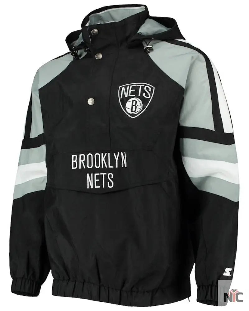 Men’s Brooklyn Nets Starter Black/Gray The Pro II Half-Zip Jacket Clanton Jacket