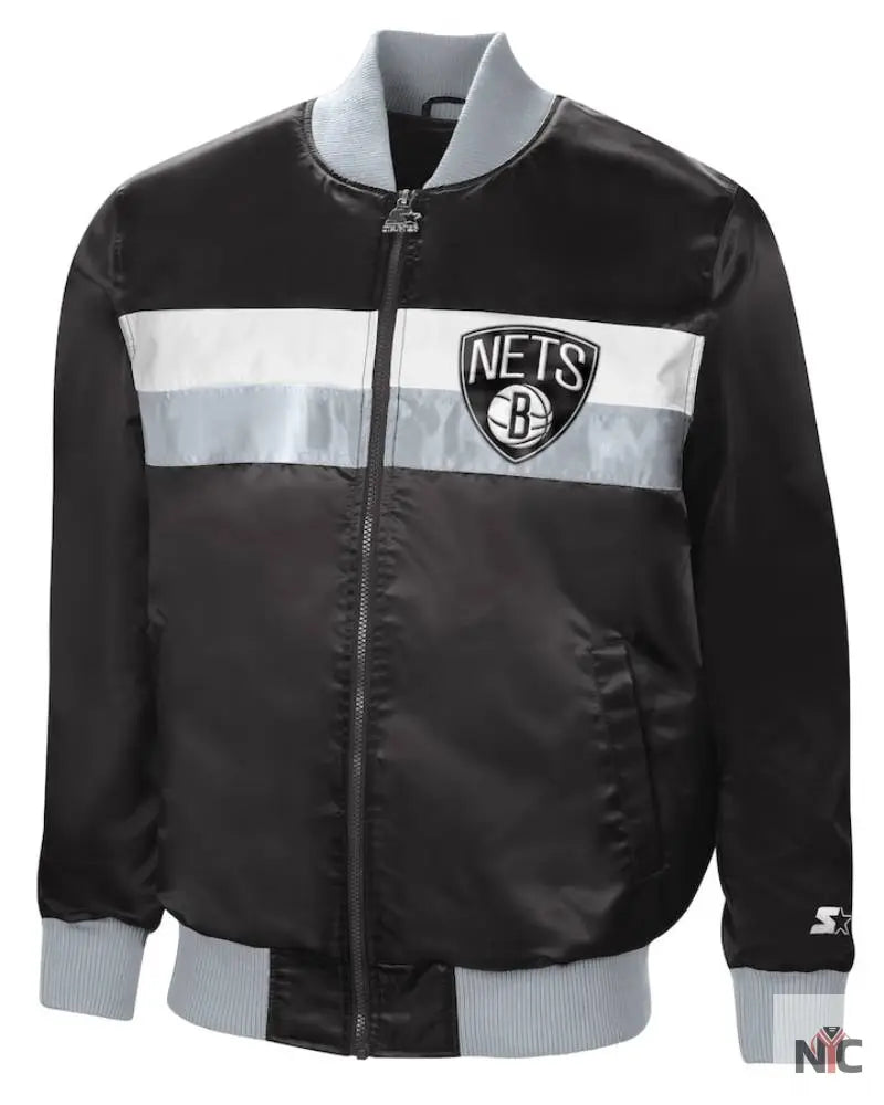 Men’s Brooklyn Nets Starter Black/Silver The Ambassador Satin Full-Zip Jacket Clanton Jacket