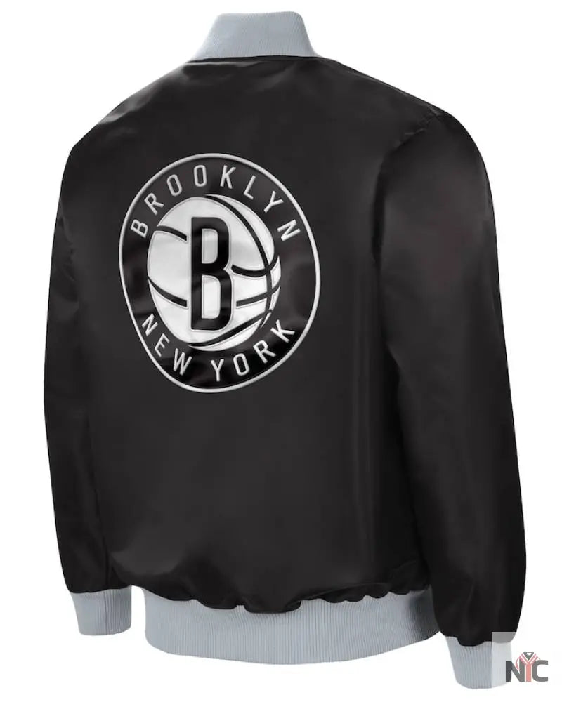 Men’s Brooklyn Nets Starter Black/Silver The Ambassador Satin Full-Zip Jacket Clanton Jacket
