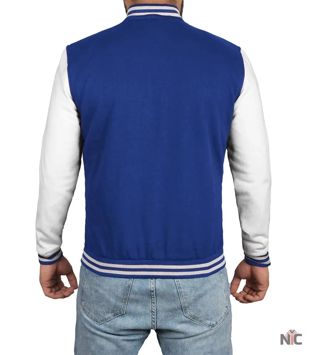 Men's Grey and Royal Blue Varsity Jacket - Letterman Style Clanton Jacket