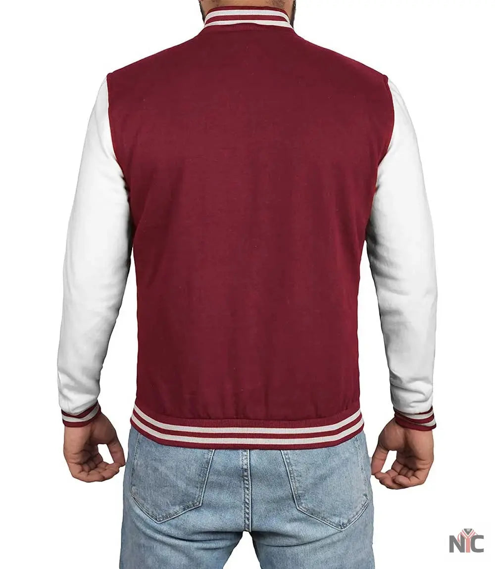 Men's Maroon and White Varsity Jacket - Letterman Bomber Style Clanton Jacket