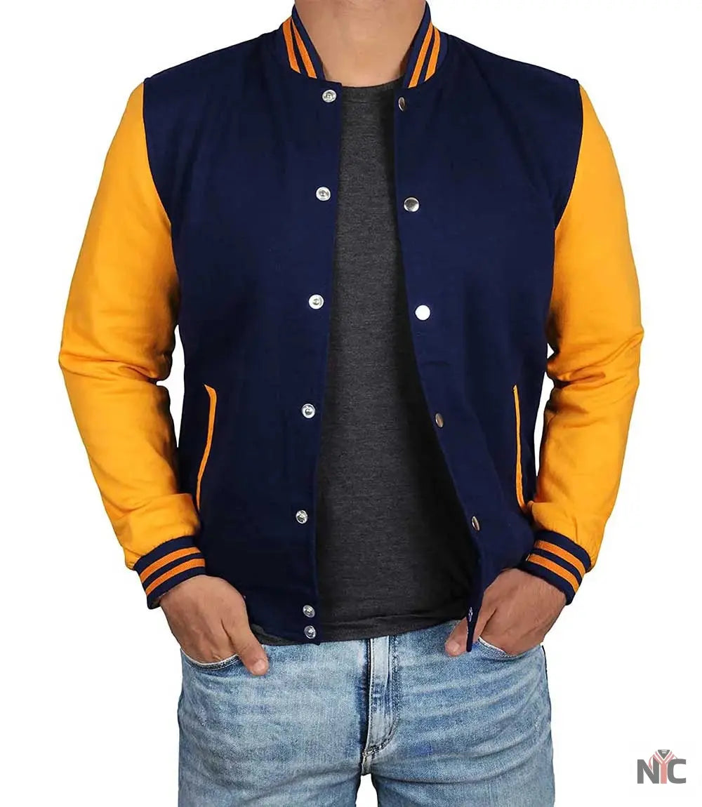 Men's Navy Blue and Yellow Varsity Jacket | Baseball Letterman Clanton Jacket