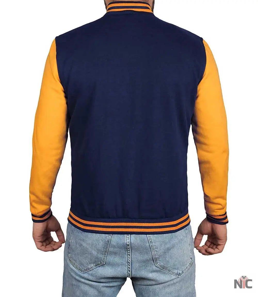 Men's Navy Blue and Yellow Varsity Jacket | Baseball Letterman Clanton Jacket