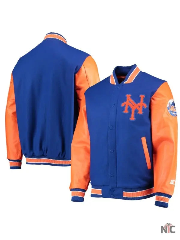 Men’s New York Mets Orange & Blue Varsity Jacket Clanton Jacket