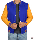 Men's Plain Blue and Yellow Varsity Letterman Jacket Clanton Jacket