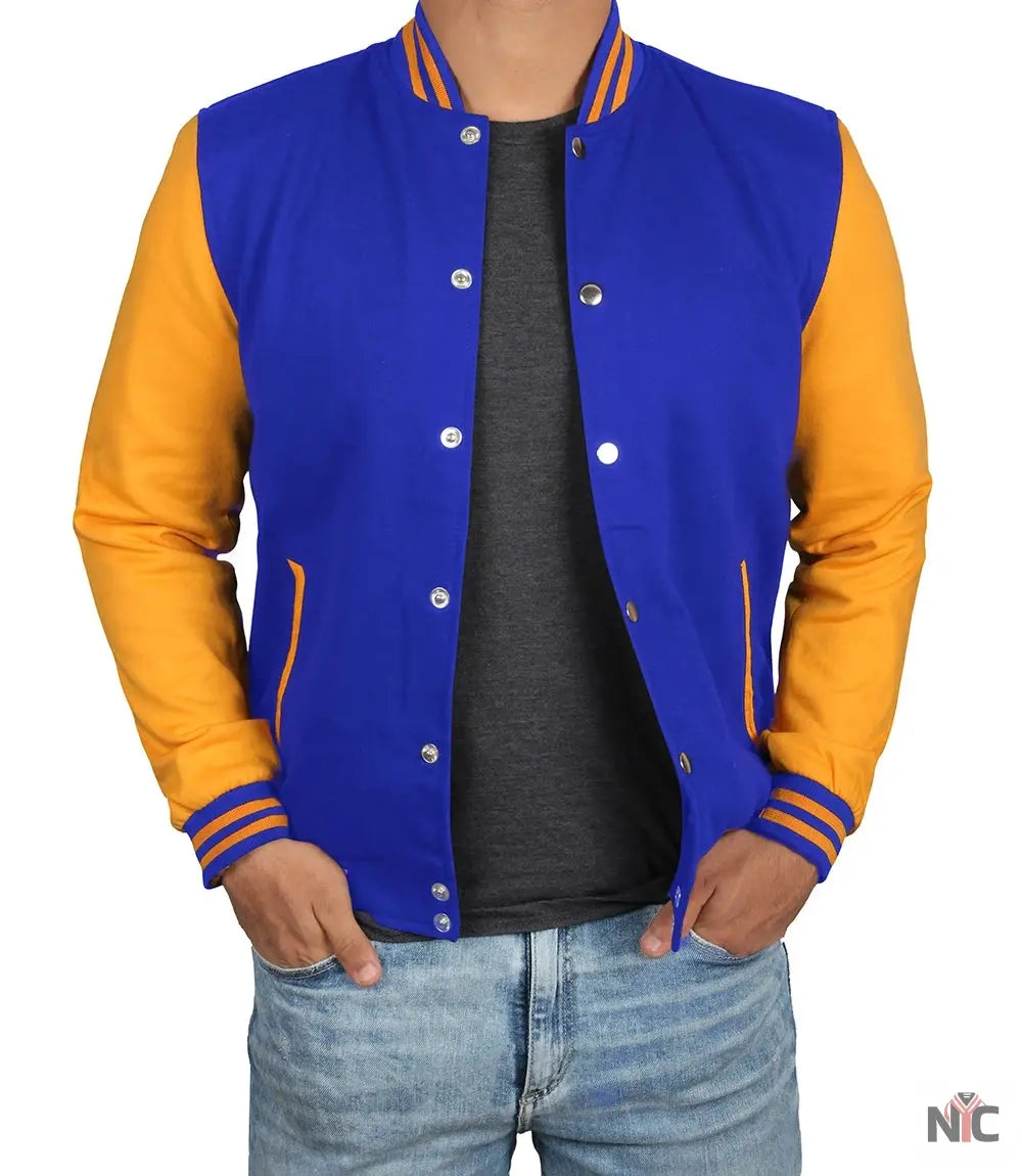 Men's Plain Blue and Yellow Varsity Letterman Jacket Clanton Jacket