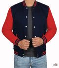 Men's Red and Navy Blue Varsity Jacket - Baseball Bomber Style Clanton Jacket