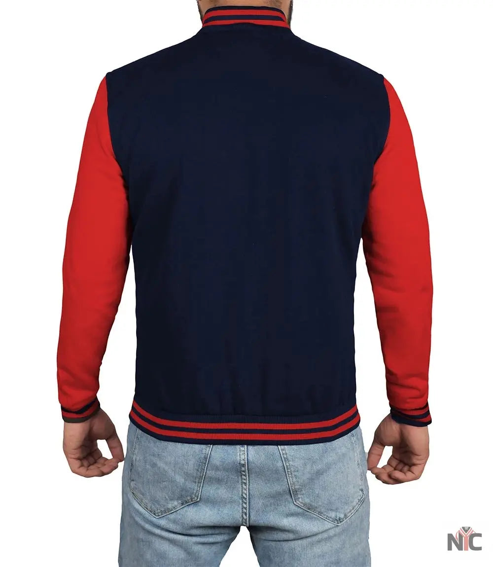 Men's Red and Navy Blue Varsity Jacket - Baseball Bomber Style Clanton Jacket