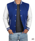 Men's Royal Blue & White Varsity Jacket - Classic Baseball Bomber Style Clanton Jacket