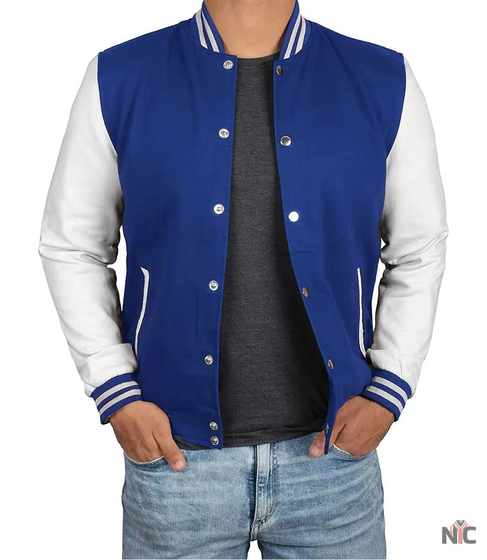 Men's Royal Blue & White Varsity Jacket - Classic Baseball Bomber Style Clanton Jacket