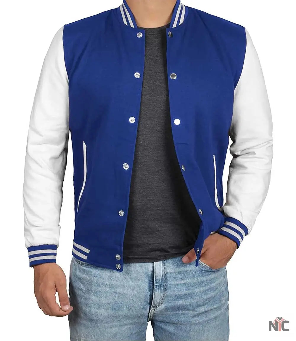 Men's Royal Blue & White Varsity Jacket - Classic Baseball Bomber Style Clanton Jacket