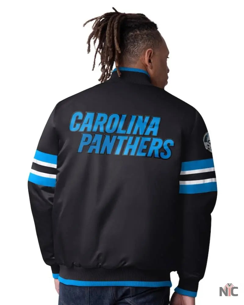 Men’s Starter Black Carolina Panthers Scout Full-Snap Varsity Jacket Clanton Jacket