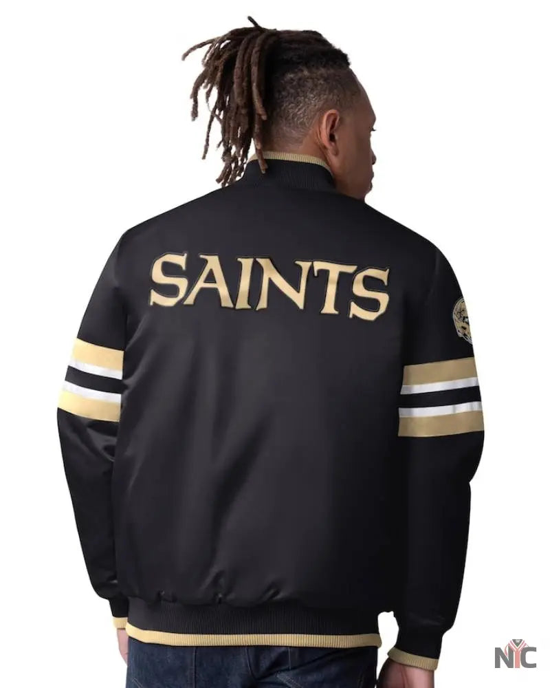 Men’s Starter Black New Orleans Saints Scout Full-Snap Varsity Jacket Clanton Jacket