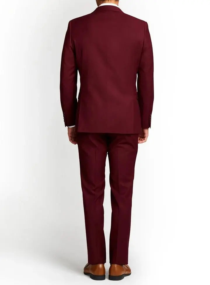 Men's Three-Piece Slim Fit Maroon Suit - Wedding Suit for Men Clanton Jacket