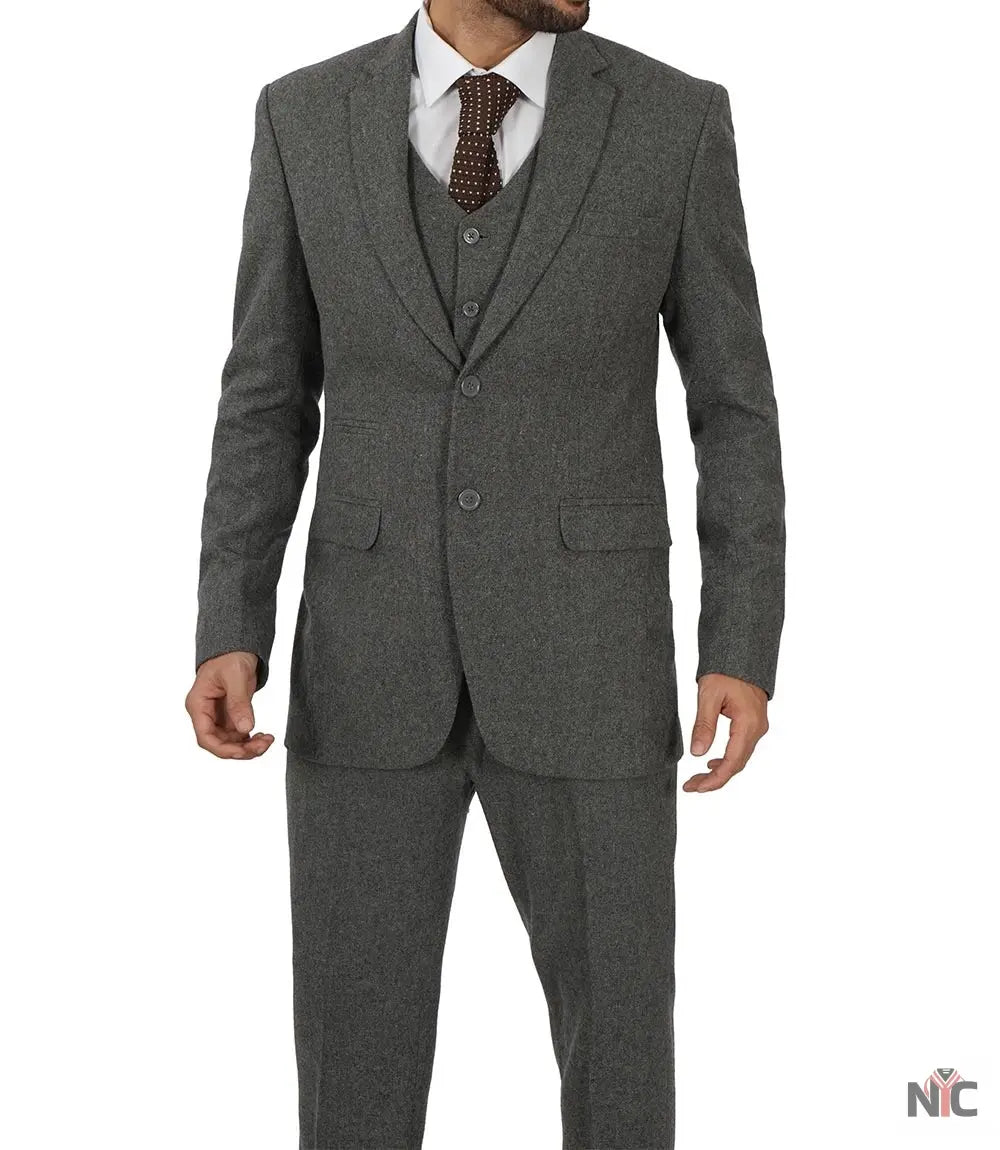Men's Vintage 3-Piece Grey Tweed Suit for Prom Clanton Jacket