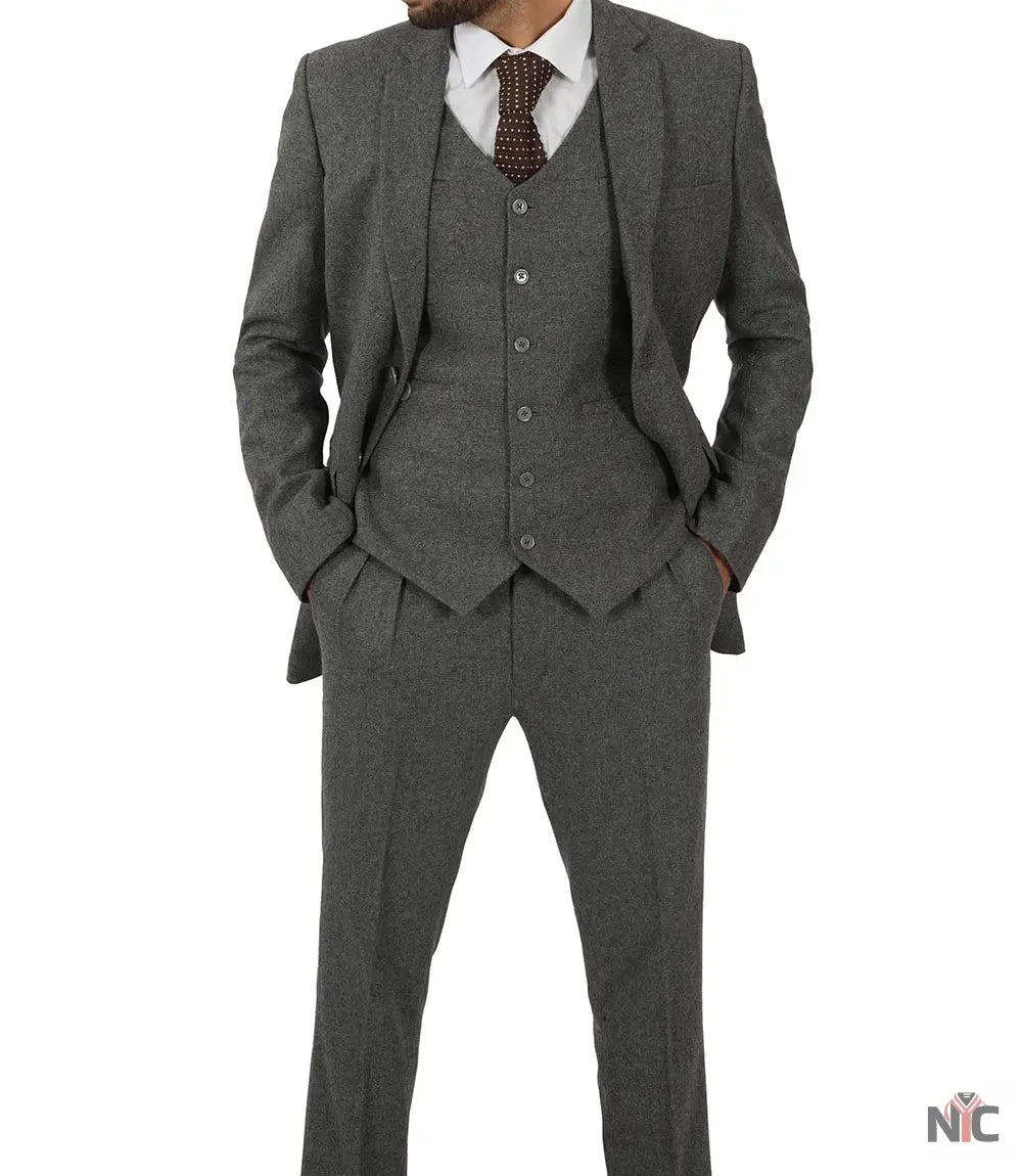 Men's Vintage 3-Piece Grey Tweed Suit for Prom Clanton Jacket