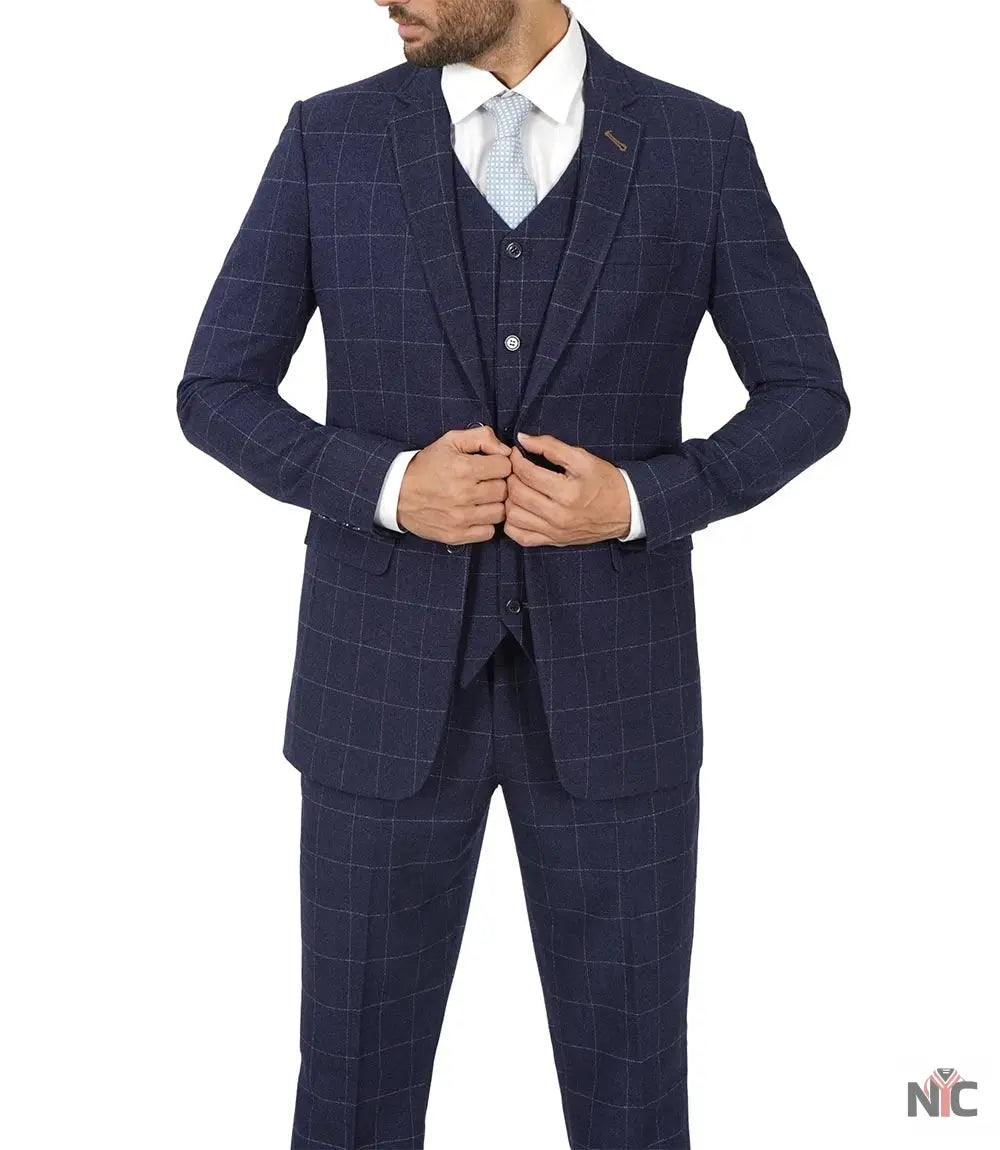 Men's Vintage 3-Piece Navy Blue Prom Suit - Wedding Suit Clanton Jacket