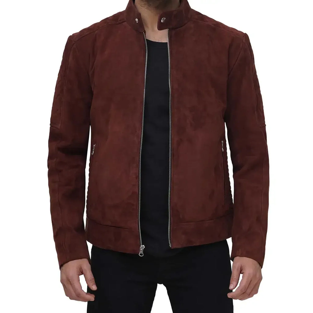 Men’s Quilted Dark Brown Suede Leather Jacket