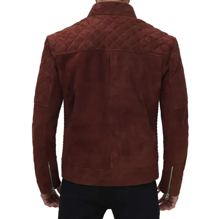 Men’s Quilted Dark Brown Suede Leather Jacket