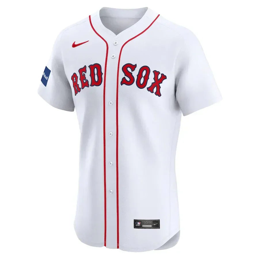 Men's Boston Red Sox David Ortiz Nike White Home Elite Sponsor Patch Player Jersey Kansas Jacket