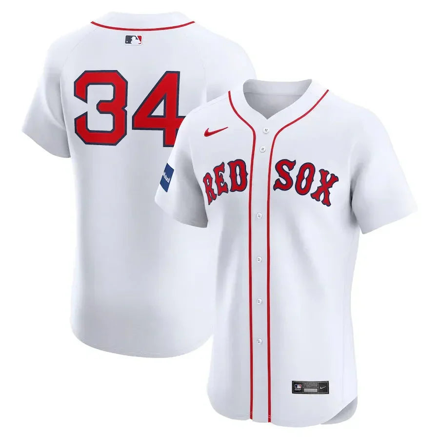 Men's Boston Red Sox David Ortiz Nike White Home Elite Sponsor Patch Player Jersey Kansas Jacket