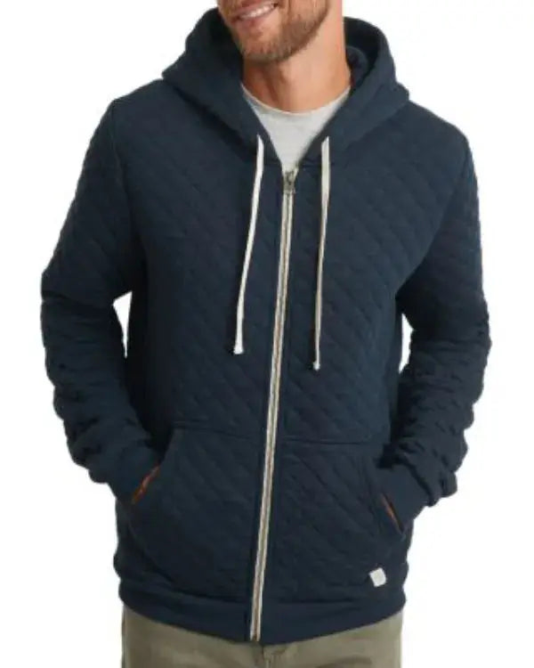 Men’s Corbet Quilted Navy Blue Zip-Up Hoodie WorthVee