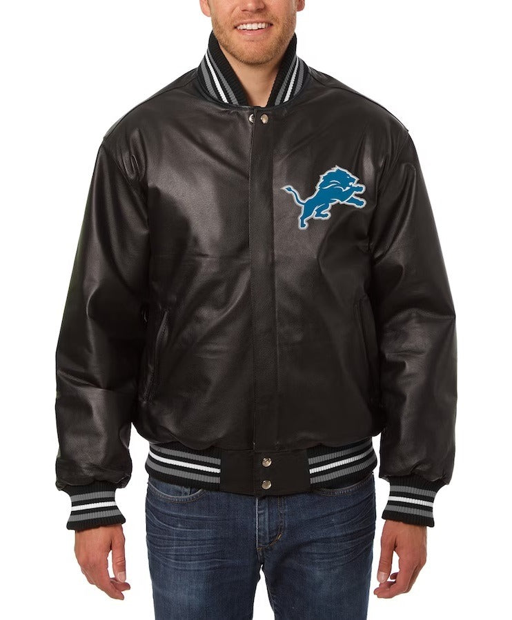 Men’s Jh Design Detroit Lions Black Leather Jacket WorthVee