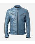 Men’s Light Blue Café Racer Leather Jacket WorthVee