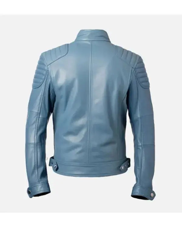 Men’s Light Blue Café Racer Leather Jacket WorthVee