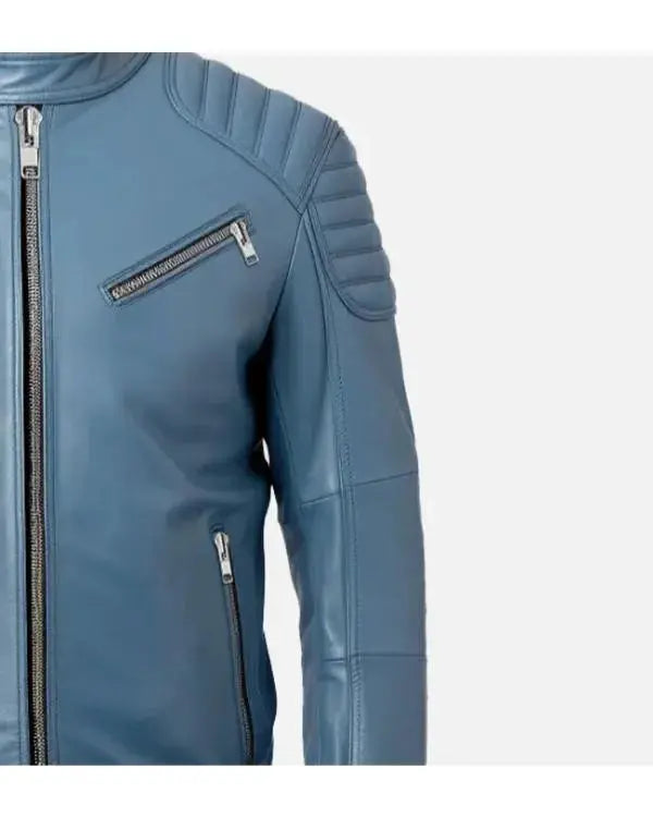 Men’s Light Blue Café Racer Leather Jacket WorthVee