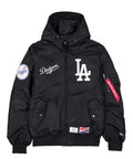 Men’s Los Angeles Dodgers New Era x Alpha Industries Black Current Day Full-Zip Hooded Nylon Bomber Jacket