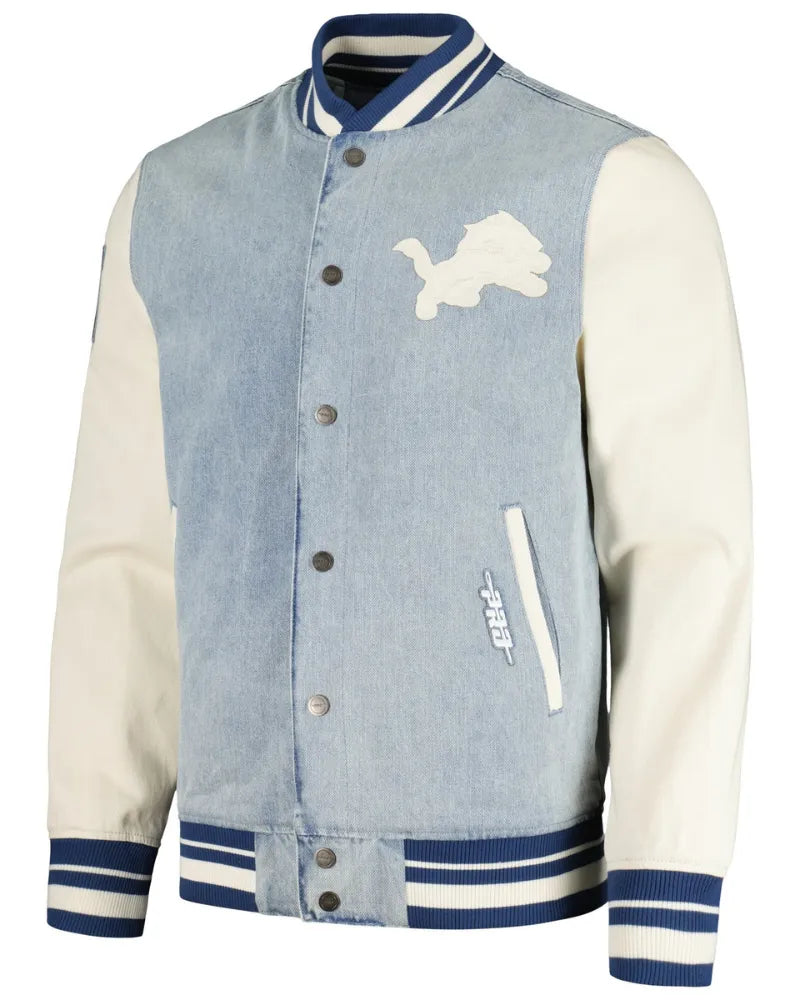 Men’s Pro Standard Denim Detroit Lions Varsity Blues Full-Snap Varsity Jacket