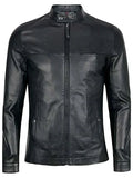 Sheepskin Slim Fit Men Black Leather Jacket Clanton Jacket