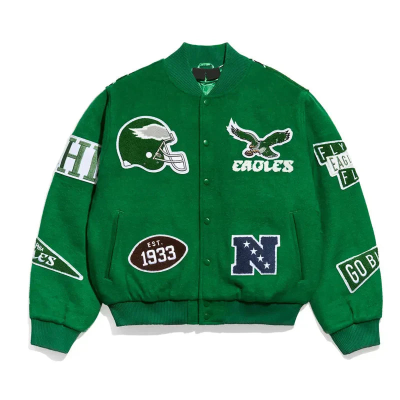 Unisex Kelly Green Varsity Wool Jacket Clanton Jacket
