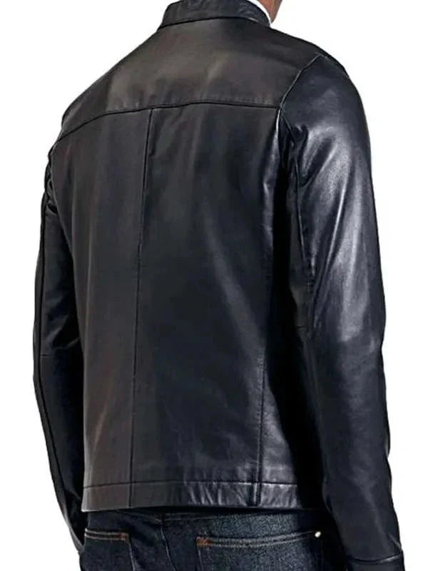Sheepskin Slim Fit Men Black Leather Jacket Clanton Jacket