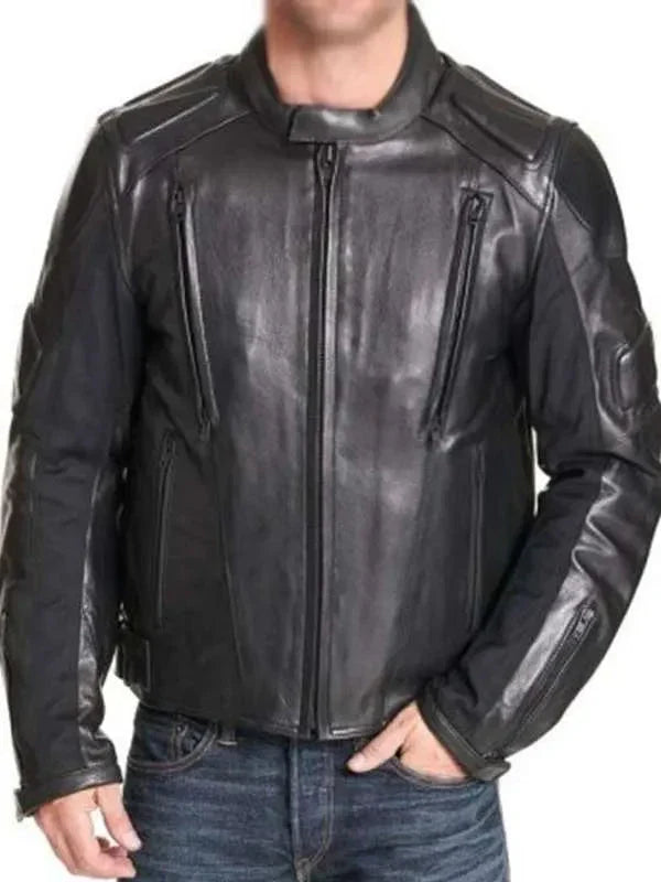 Men Motorcycle Black Padded Real Leather Jacket Clanton Jacket