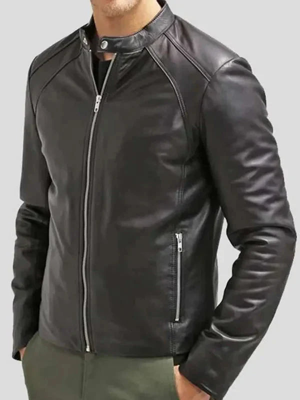 Men Cafe Racer Black Slim Fit Real Leather Jacket Clanton Jacket
