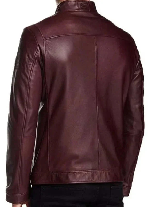 Men Aviator Maroon Cafe Racer Real Leather Jacket Clanton Jacket