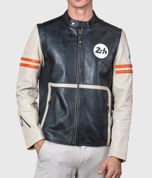 Mans Karl 24h Le Ecru Black Leather Jacket USA Jackets