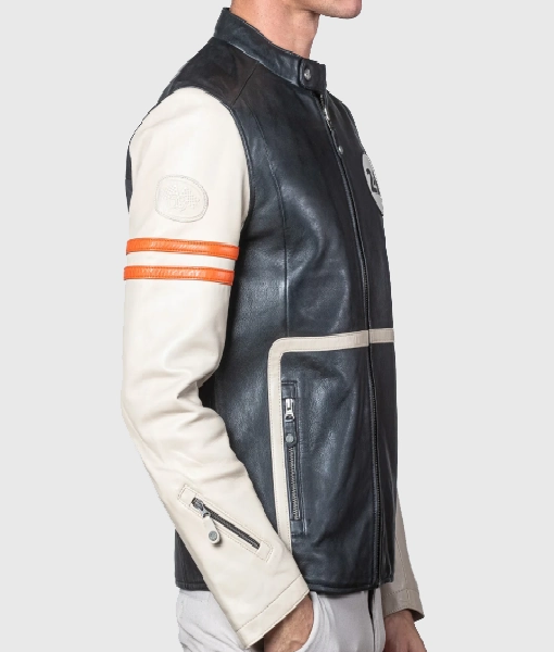 Mans Karl 24h Le Ecru Black Leather Jacket USA Jackets