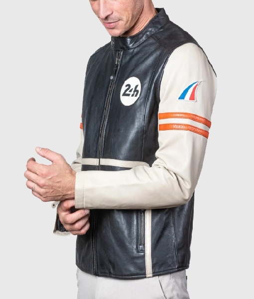 Mans Karl 24h Le Ecru Black Leather Jacket USA Jackets