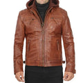 Mens Tan Hooded Leather Jacket
