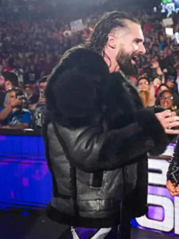 Men’s Monday Night RAW Black Leather Fur Jacket USA Jackets
